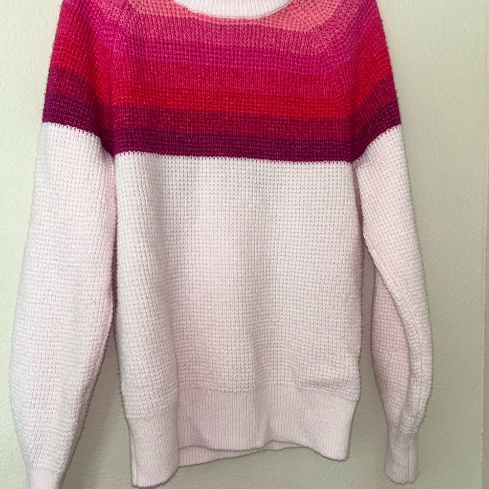 GAP Pink and Red Striped Women's Turtleneck Sweater
